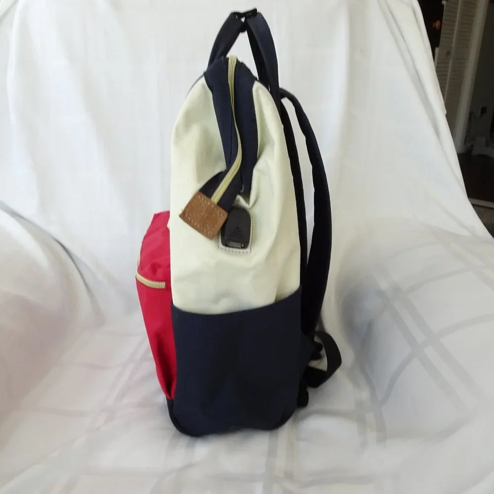 Himawari‎ Red, White & Blue Canvas Laptop Backpack USB Port Inner Pockets